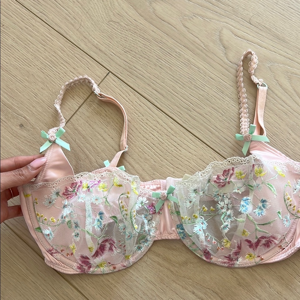 For Love and Lemons Floral Embroidered Lace Bra - Pink
